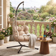 [Beige] hanging egg chair with cushioned seat and stand for stylish indoor outdoor garden lounging
