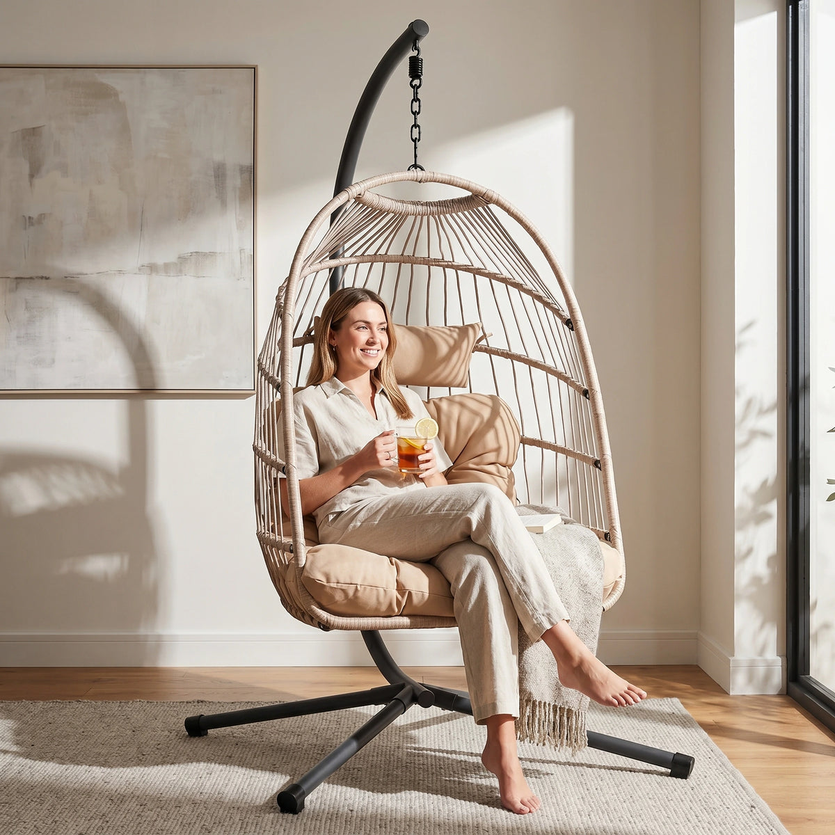 Foldable Garden Hanging Egg Chair Stand Indoor Outdoor