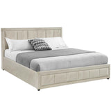 Beige ottoman bed with mattress, offering convenient storage and comfort.