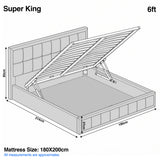 [Super King | Beige] Super King 6ft diagram: mattress 180x200cm, frame 190x214cm, headboard 85cm, storage 27cm deep