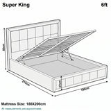 [Super King | Beige] Velvet Ottoman Bed super king size diagram showing 180x200cm mattress dimensions 6ft frame