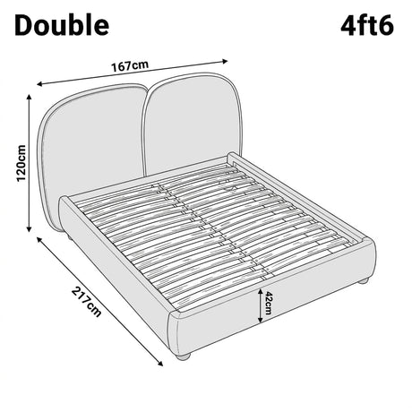 [Double | Beige] Dimensions diagram of a Double (4ft6) beige wooden bed frame, with length 217 cm, width 167 cm, and height 120 cm