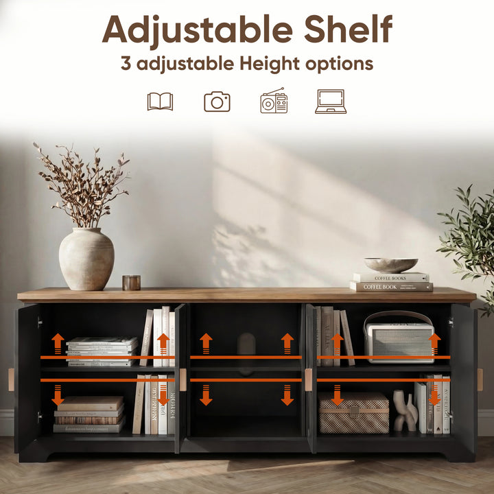 [Black] Bellford TV unit cutaway with books, baskets and speaker, shelves repositionable at three heights