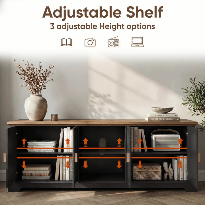 [Black] Bellford TV unit cutaway with books, baskets and speaker, shelves repositionable at three heights