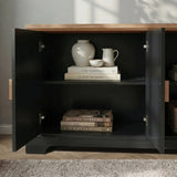 [Black] Bellford TV unit side compartment view, fixed divider shelf visible, painted black interior walls