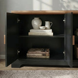 [Black] Bellford TV unit side compartment view, fixed divider shelf visible, painted black interior walls