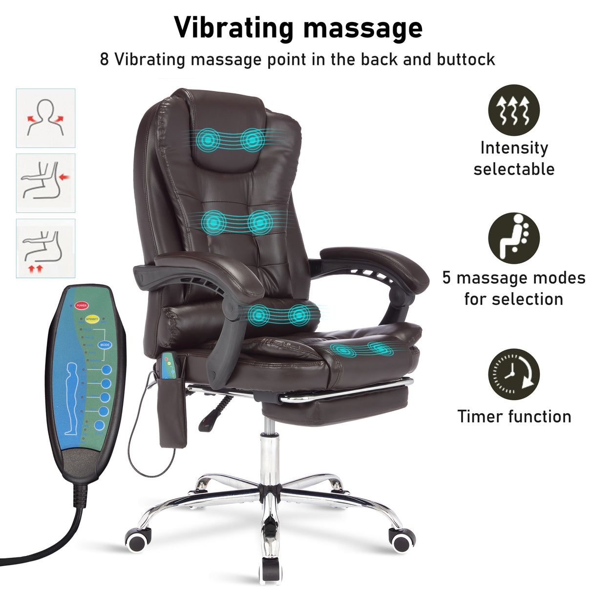 Experience the benefits of office chair massage with a soothing vibrating massage feature.