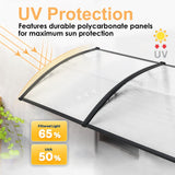 UV-protected polycarbonate best door canopy filtering 65% light and blocking 50% UVA rays.