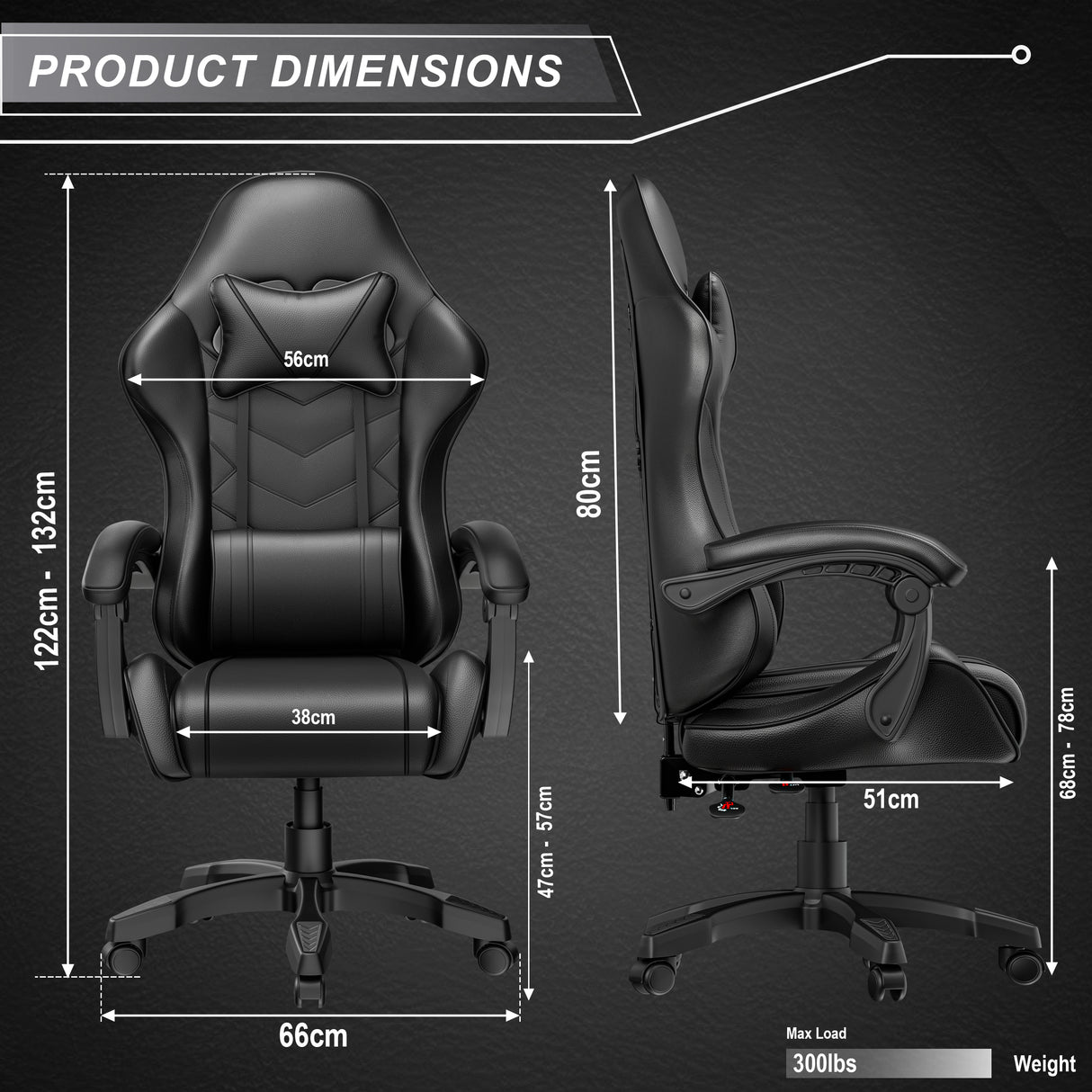 Best gaming chair for comfort with ergonomic design and detailed product dimensions.