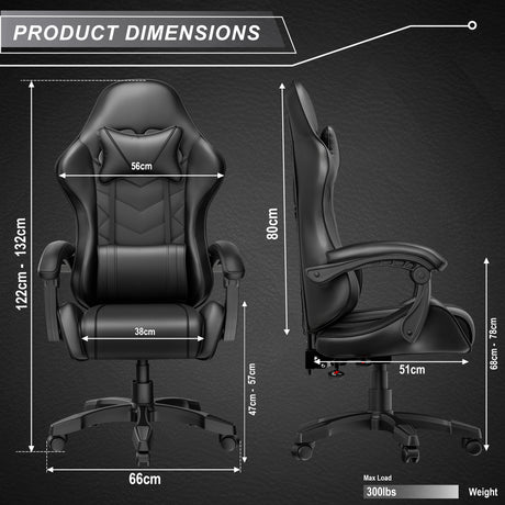 Best gaming chair for comfort with ergonomic design and detailed product dimensions.