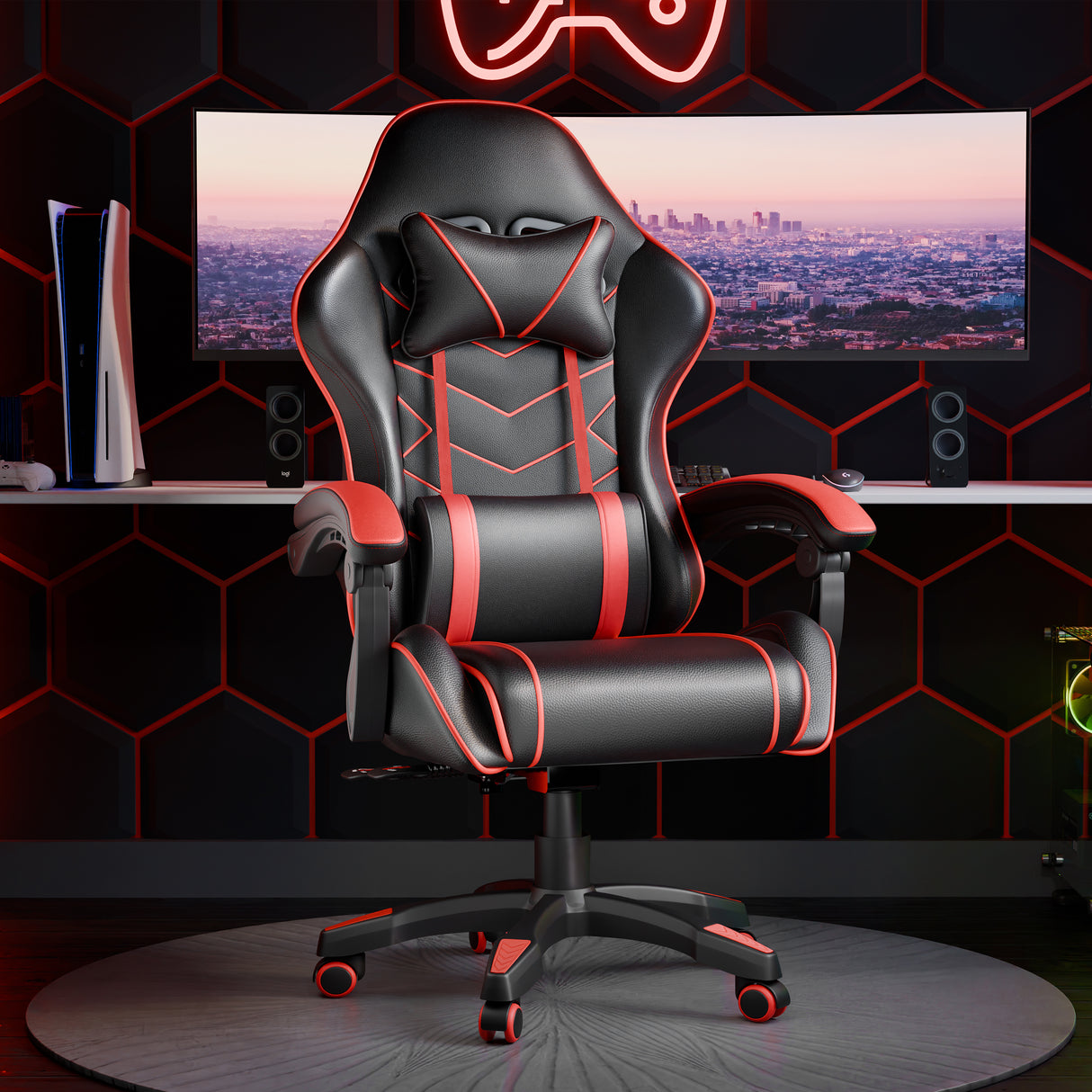 Best gaming chair kids with red accents, ergonomic design, and lumbar support.