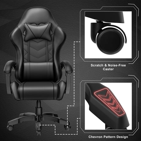 Best gaming chair with footrest, scratch-free casters, and ergonomic chevron design.