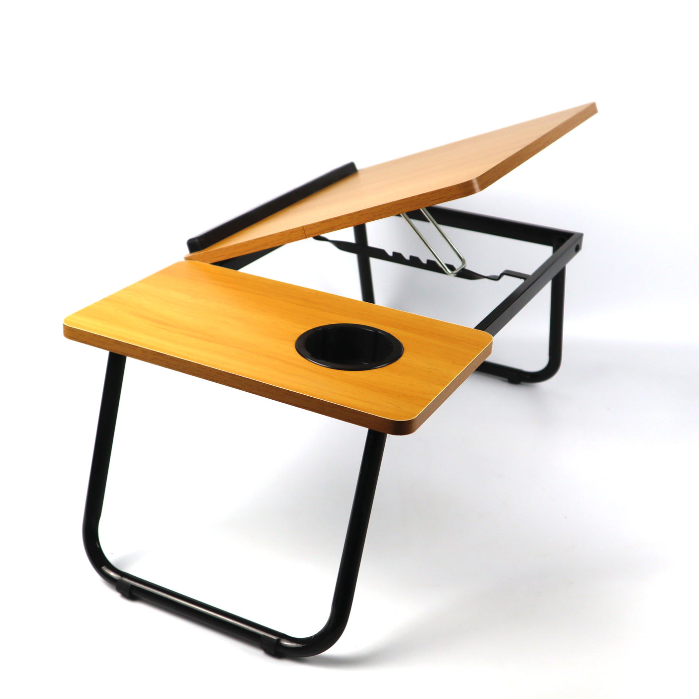 Best height-adjustable bed table in pine brown, providing a versatile surface for work, study, or relaxation from the comfort of your bed.