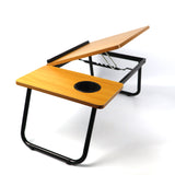 Best height-adjustable bed table in pine brown, providing a versatile surface for work, study, or relaxation from the comfort of your bed.