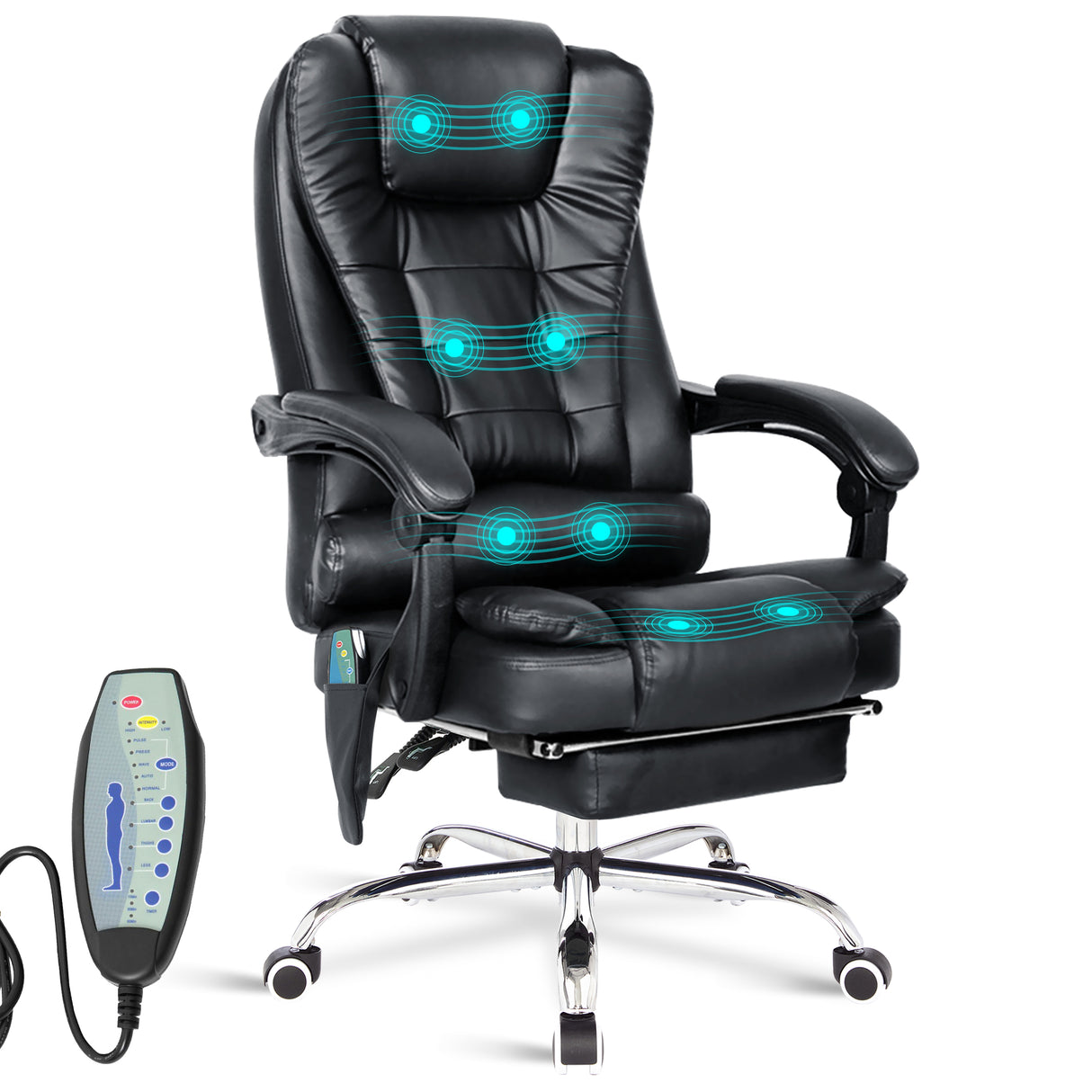 Black ergonomic best masaage office chairs with high backrest and swivel functionality.