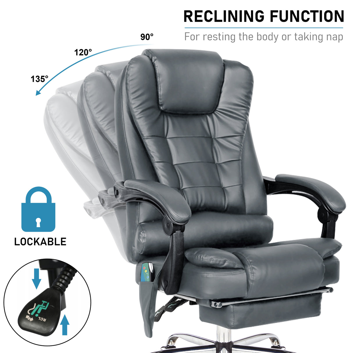 Best Office Chair for Back Pain with Massage – Reclining function for ultimate relaxation.