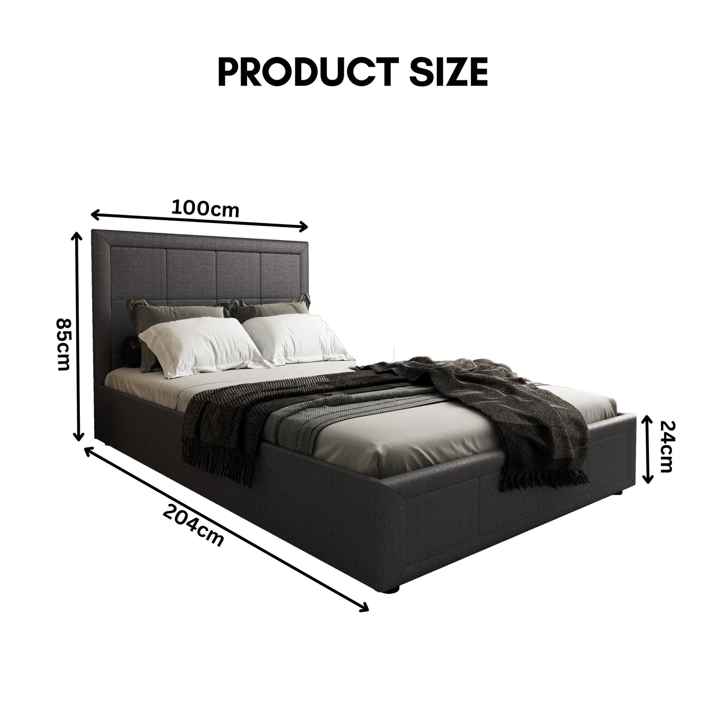 Blisswood GracefulLuxe Ottoman Bed With 8" Mattress, Dark Grey