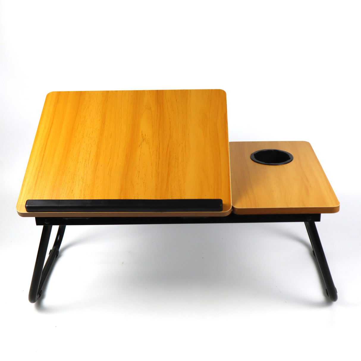 pine laptop sofa table in front view with raised work area, ideal for casual computing or reading