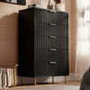[Black] painted 5 drawer chest with vertical flutrina drawer fronts and gold tone metal handles