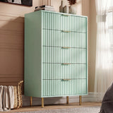 [Sage Green] painted 5 drawer chest with flutrina drawer fronts and gold finish metal handles and legs
