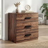 [Dark Bronx] 3 drawer chest placed in room setting with warm tones and visible natural grain texture
