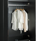 Black 2-door wardrobe with 2 drawers, offering a stylish and practical storage solution for clothes.