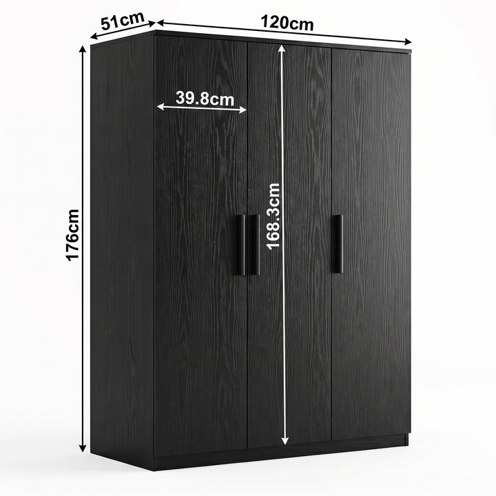 [Black] Dimension diagram showing 120cm width, 176cm height, 51cm depth, and 39.8cm door section