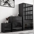 [Black] 3 piece bedroom furniture set in high gloss with 2 door wardrobe, 4 drawer chest and bedside table