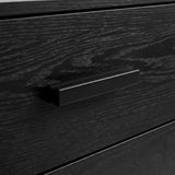 [Black] Close-up of black bar handle mounted on black drawer front of the Blythe five drawer chest