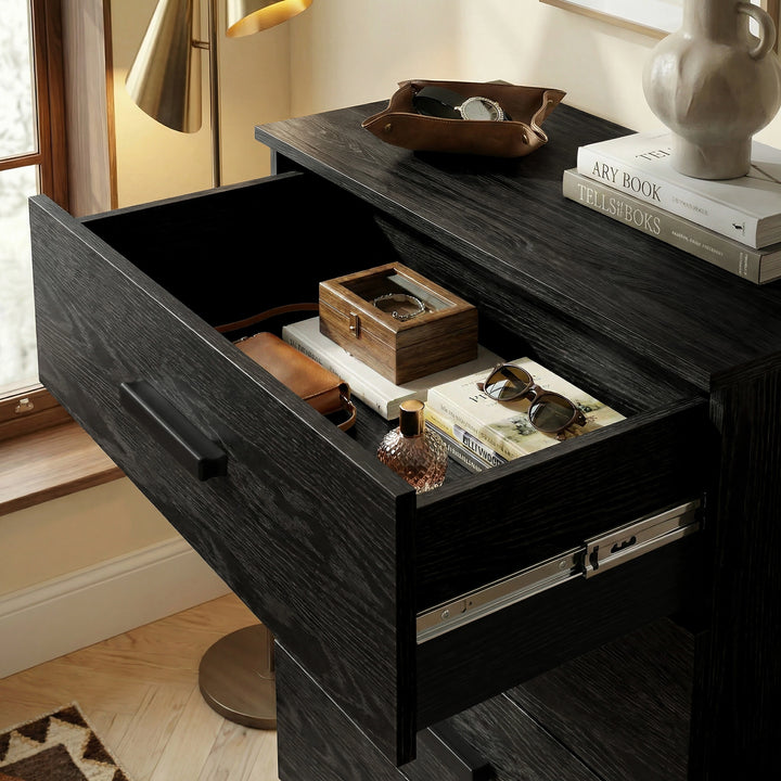 [Black] Close view of black drawer interior showing usable storage space and smooth inner finish