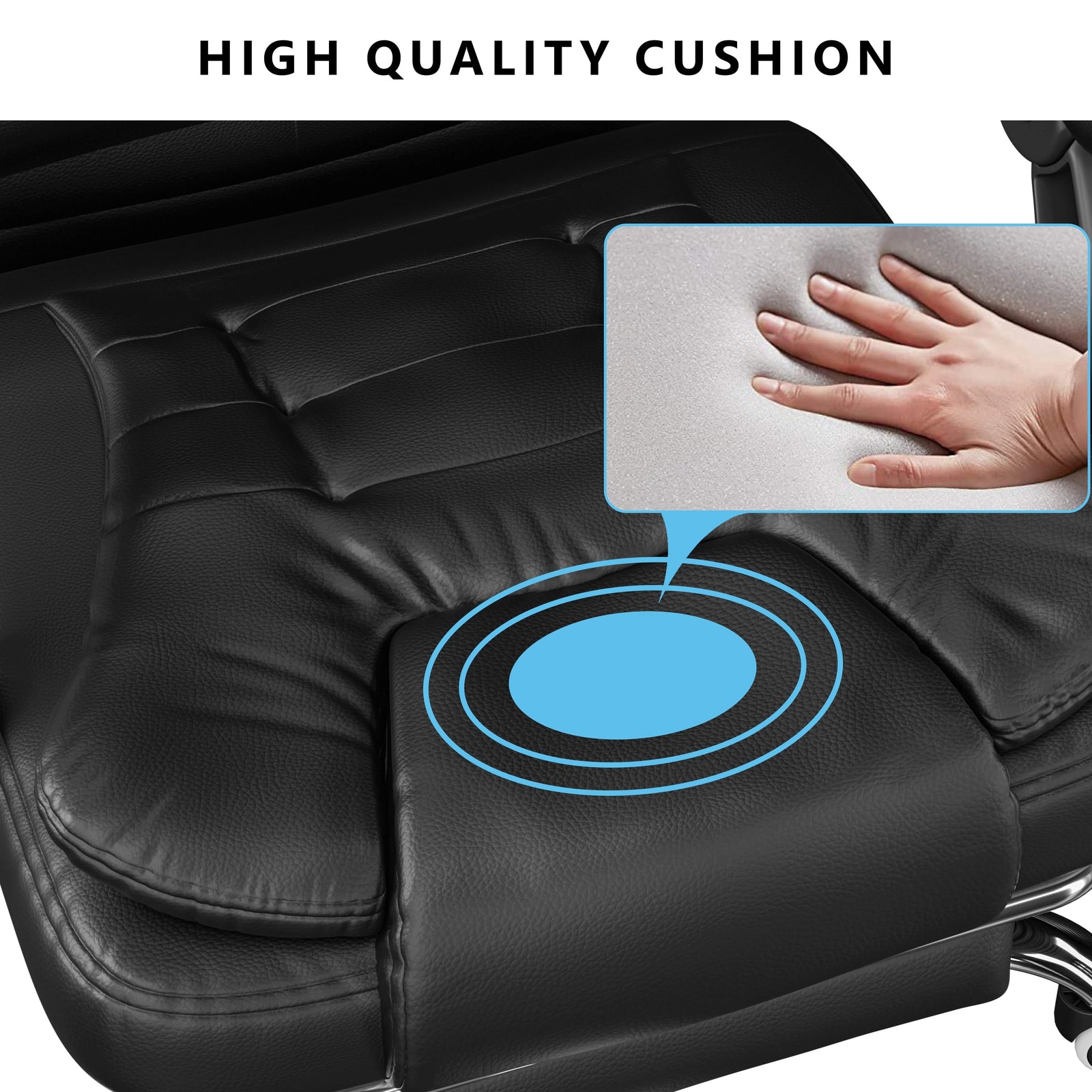 [Black] heated office chair in black PU leather with thick cushioned seat for enhanced comfort during long working sessions