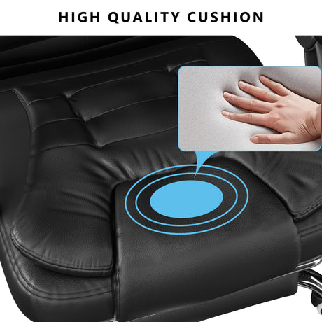 heated office chair in black PU leather with thick cushioned seat for enhanced comfort during long working sessions