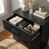 [Black] Close view of black bedroom chest drawer interior showing storage capacity and smooth side runner mechanism