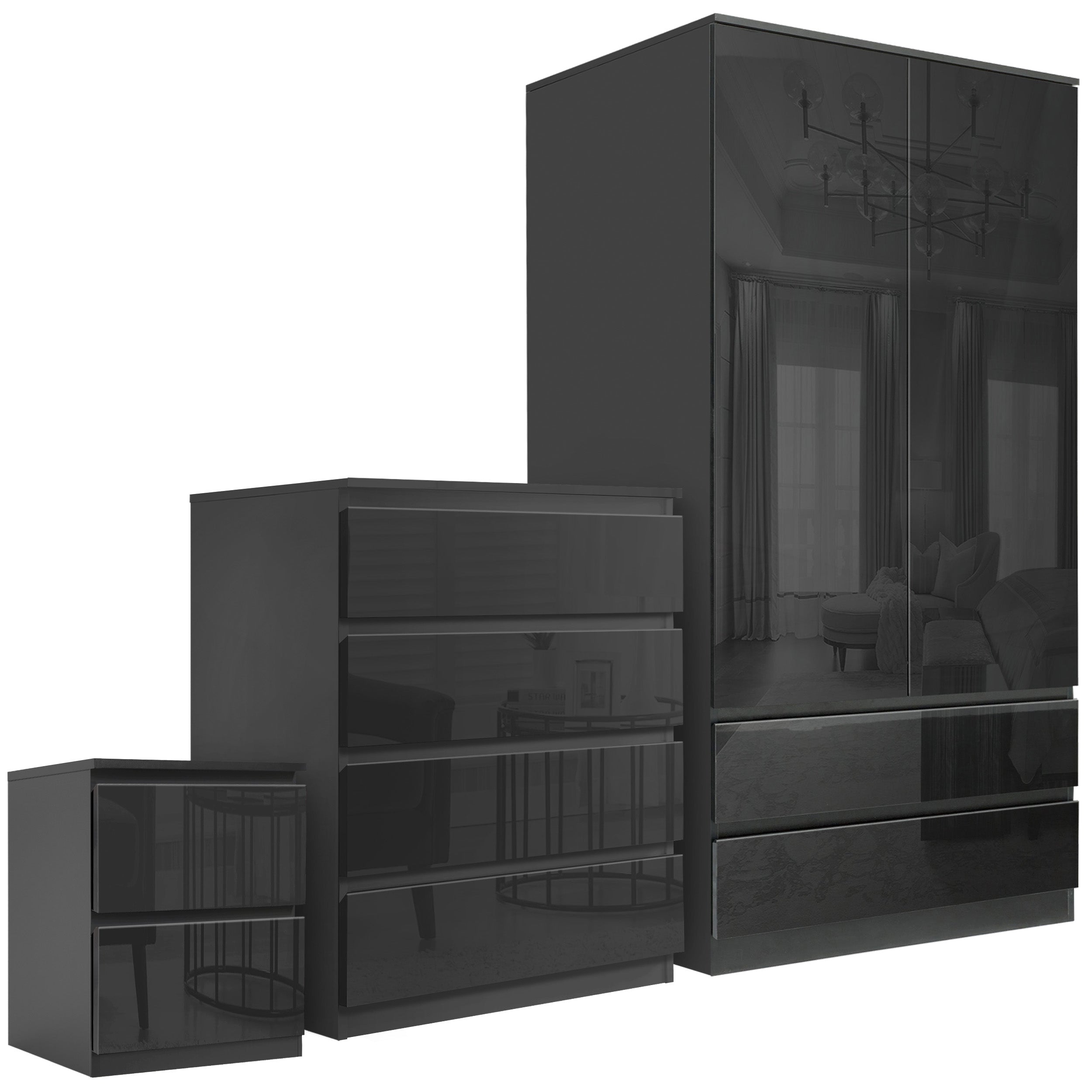 Black bedroom furniture set with modern design, perfect for sleek bedroom decor.


