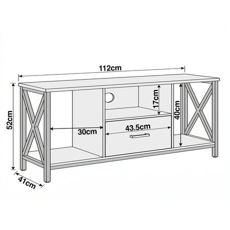 Measurement chart of a wooden console table with dimensions labeled.
