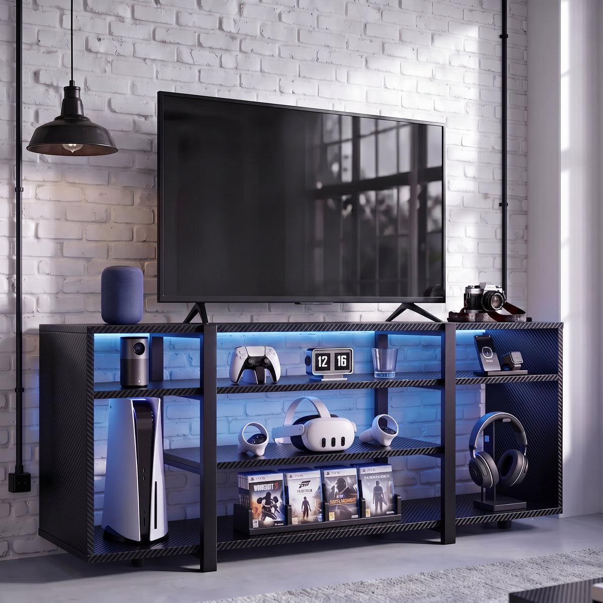 LED TV Stand Storage TVs up to 60" Media Unit 140cm Carbon Fibre