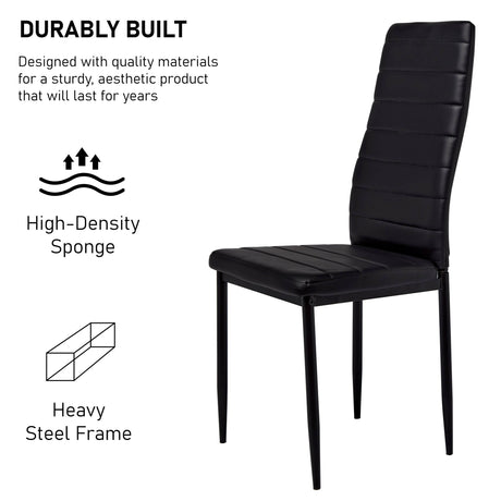 Black dining chair with high-density sponge and heavy steel frame for durability and comfort.