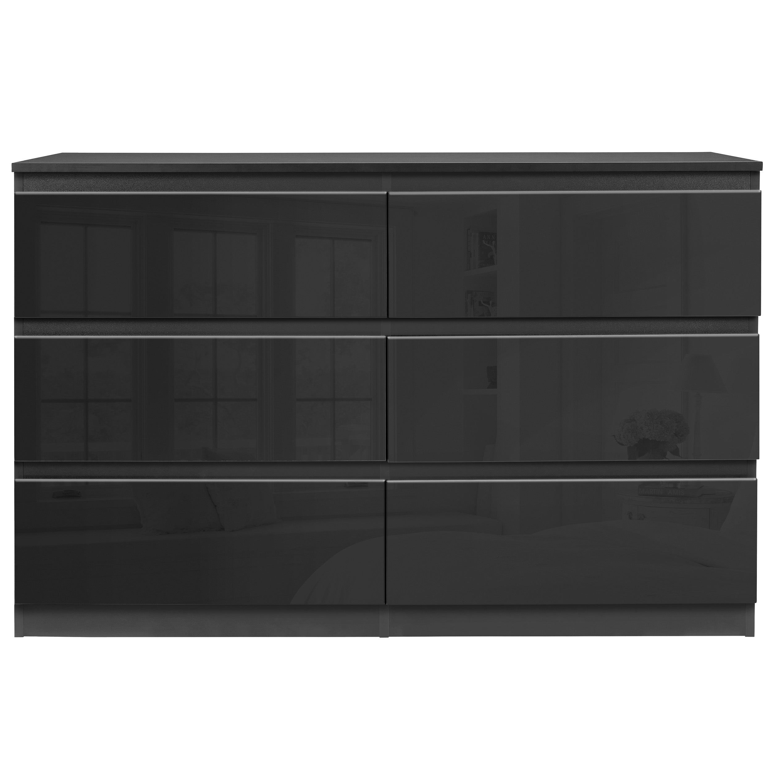 Black chest of drawers large size, offering spacious storage with a sleek and modern look.