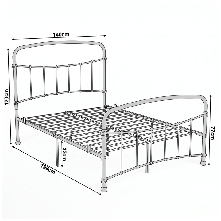 [Black | Double] Dimension of a bed frame, 140cm(W) x 198 cm (L) x 32 cm (H), with head height 120 cm, foot height 77 cm.