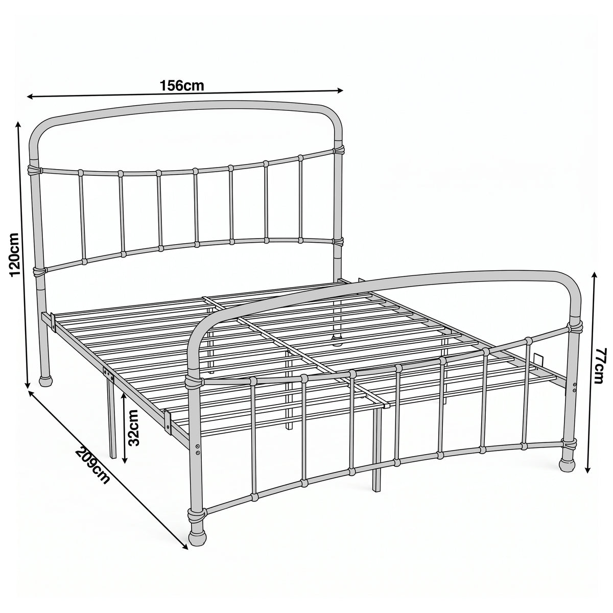 [Black | King] Dimension of a bed frame, 156cm(W) x 209 cm (L) x 32 cm (H), with head height 120 cm, foot height 77 cm.