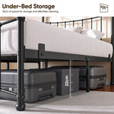 [Black | King] Graphic showing 32 cm space under the black bed frame, with baskets and luggage stored below.