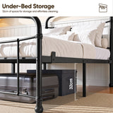 [Black | Single] Graphic showing 32 cm space under the black bed frame, with baskets and luggage stored below.