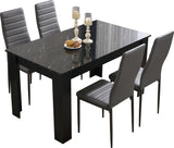 Black dining table and chairs set, modern design perfect for elegant dining rooms.