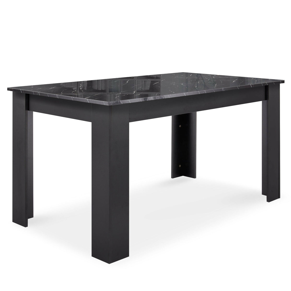 Black dining table with modern design, ideal for contemporary dining spaces.