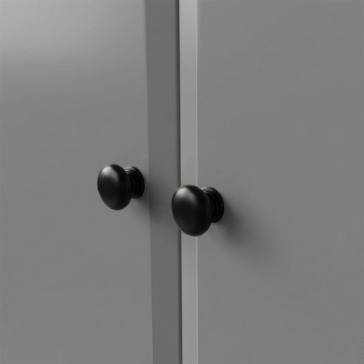 [Grey] Haven Grey 2 Door Double Wardrobe with Shelves and Hanging Rail detailed look at the round black door handles.