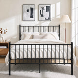 [Black | Double] Black metal bed frame with cream bedding, tall bar headboard, matching footboard and centre support legs.