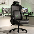 [Black] Ergonomic Gaming Chair with Headrest and Lumbar Support shown at an angle within a green-lit stream setup.