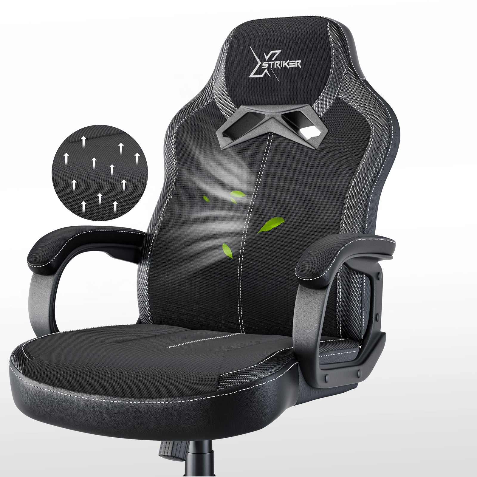 [Black] Xstriker Kids Gaming Chair with breathable fabric, padded armrests, and ergonomic backrest for home office or study desk use. Ideal for children’s gaming setup.