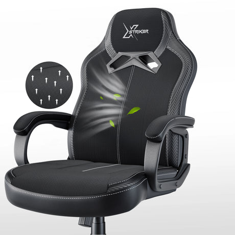 Xstriker Kids Gaming Chair with breathable fabric, padded armrests, and ergonomic backrest for home office or study desk use. Ideal for children’s gaming setup.