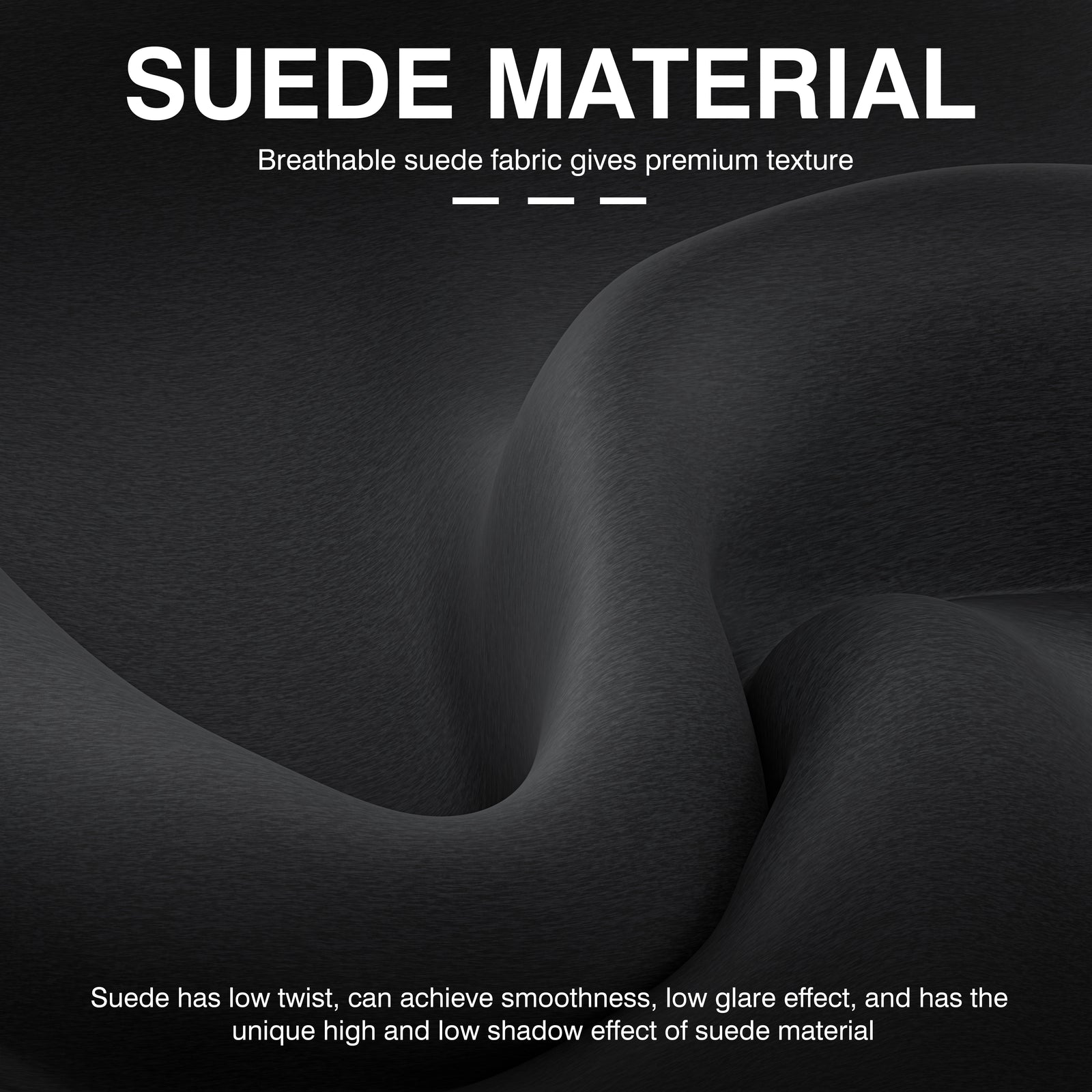 [Black] Suede material texture with descriptive text on a dark background
